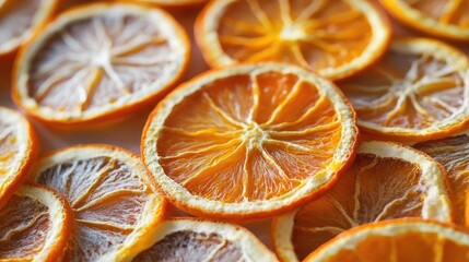 Dehydrated Orange Slices Close-Up: Vibrant Citrus Fruit Texture Details