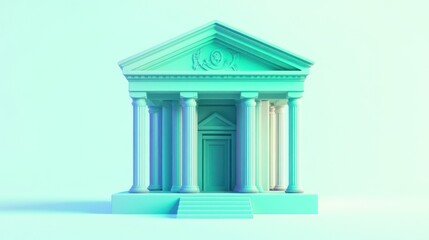 Obraz premium Teal minimalist temple building model.
