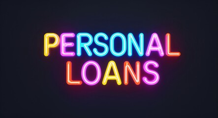 Obraz premium personal loans word lettering colorful neon glowing text on plain black dark background