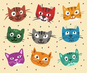 Obraz premium Nueve gatitos de diferentes colores.