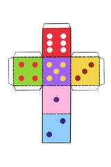 Figura geométrica, dado de colores para niños, recortar y pegar, pasatiempos.