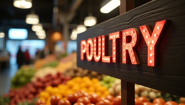 aesthetic sign with the word poultry on a market background