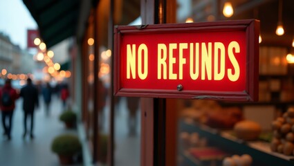aesthetic sign with the word no refunds on a market background