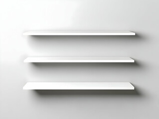 Three Empty White Shelves Mounted on a White Wall, Ready for Display Items Beautifully