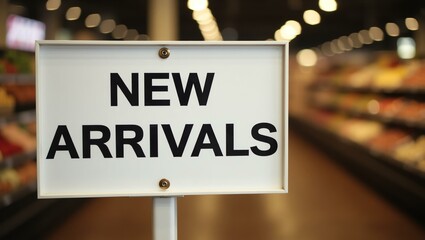aesthetic sign with the word new arrivals on a market background