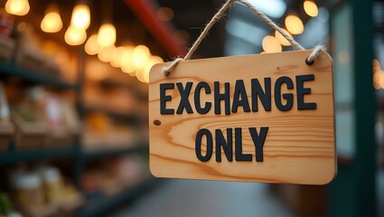 aesthetic sign with the word exchange only on a market background