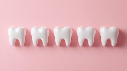 Obraz premium 3D Teeth in a Row on Light Pink Background. Ideal for Dental and Medical Themes