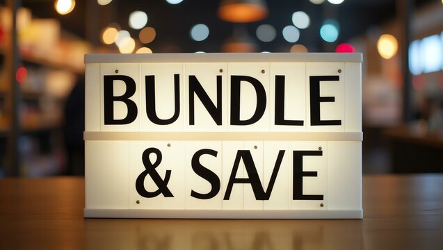 aesthetic sign with the word bundle save on a market background