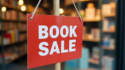 aesthetic sign with the word book sale on a market background