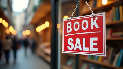 aesthetic sign with the word book sale on a market background