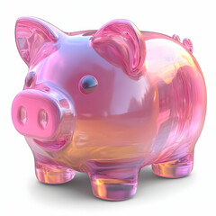 Shiny Pink Glass Piggy Bank: Savings, Money, Finance