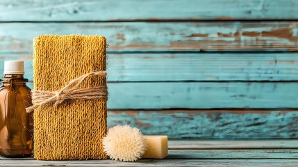 Close up shot of a biodegradable cleaning wipe made with natural plant based ingredients displayed on a rustic wooden background