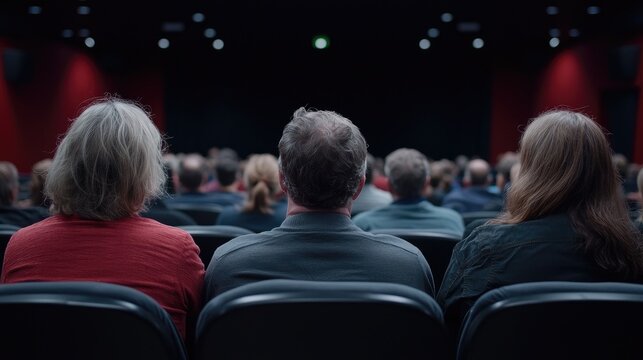 Audience watching film at cinema; dark theater