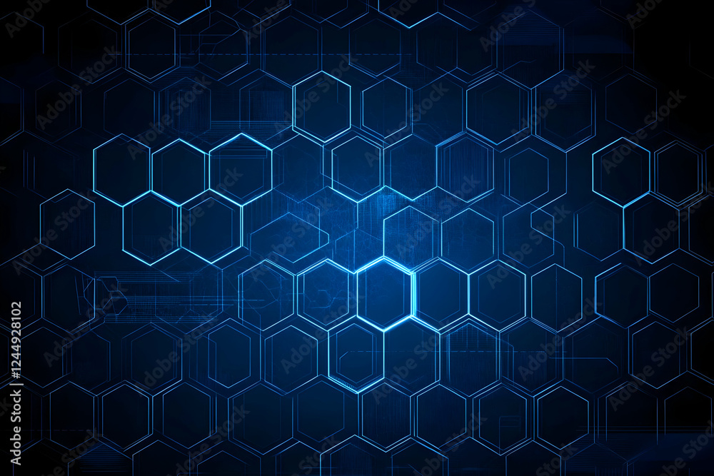 Aufkleber blue hexagonal grid pattern creates futuristic technological background with subtle circuitry detail