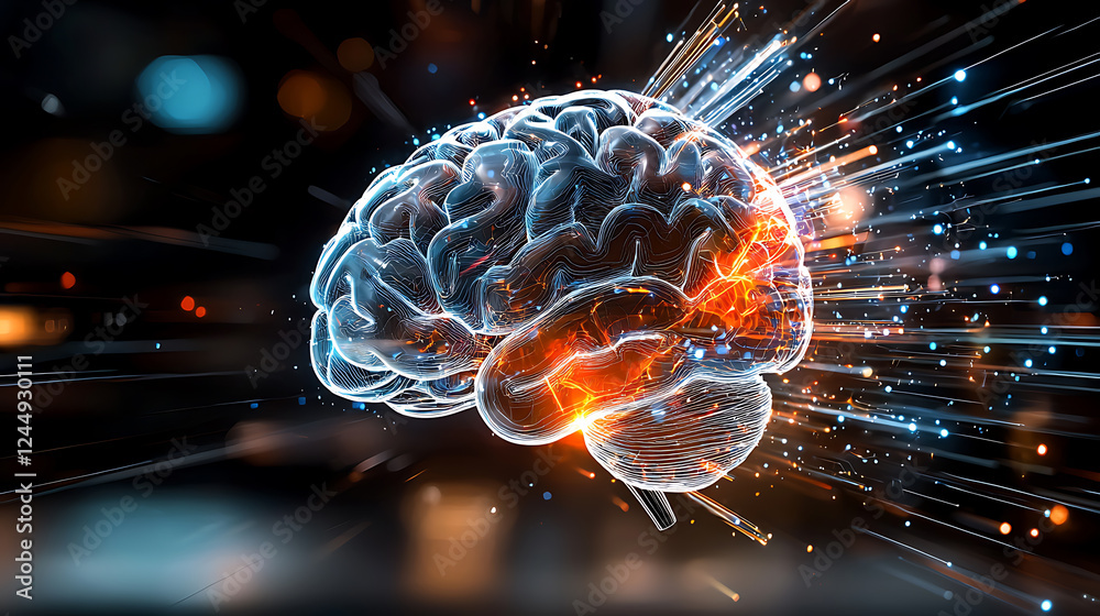 Poster exploring neural activation brain processes digital art abstract environment futuristic viewpoint co