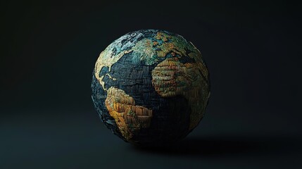Fototapeta premium Globe Weaved with Thread on Blue Background. Symbolizing Global Connection and Unity
