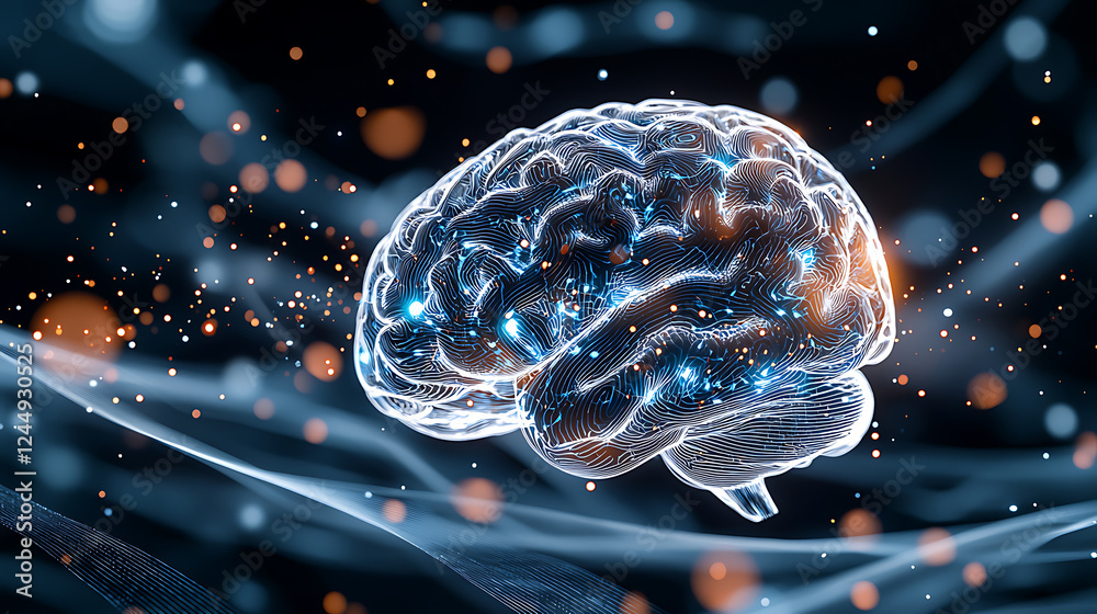 Poster exploring neural pathways digital mindscape infographic visualization futuristic design close-up bra