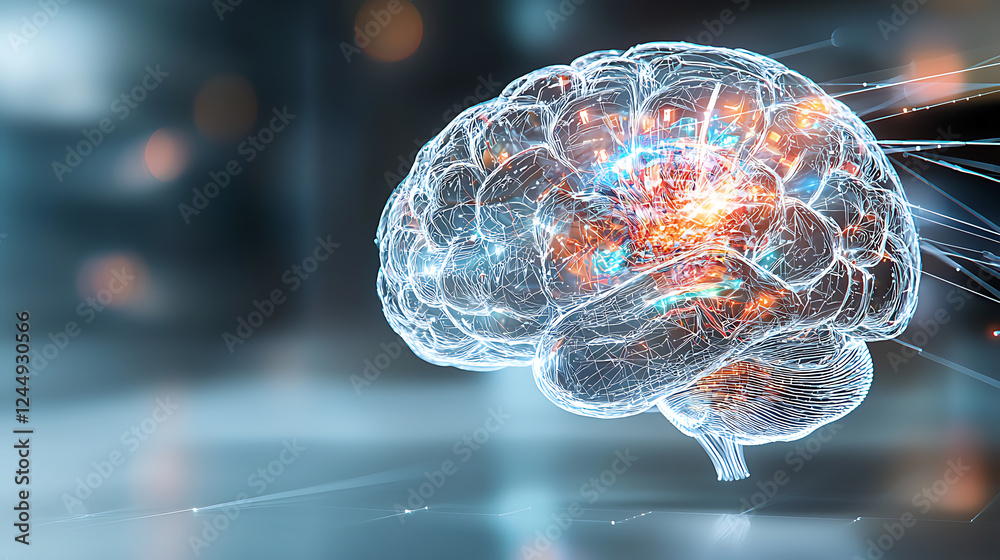 Poster innovative neurotechnology event brain function visualization digital space 3d render futuristic env