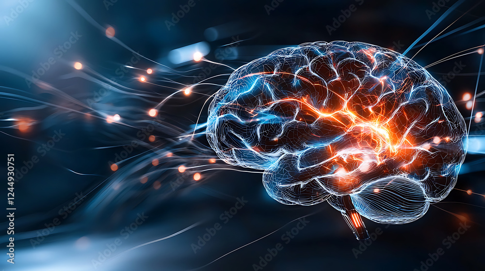 Poster exploring brain functionality digital realm futuristic visualization high-tech environment close-up 