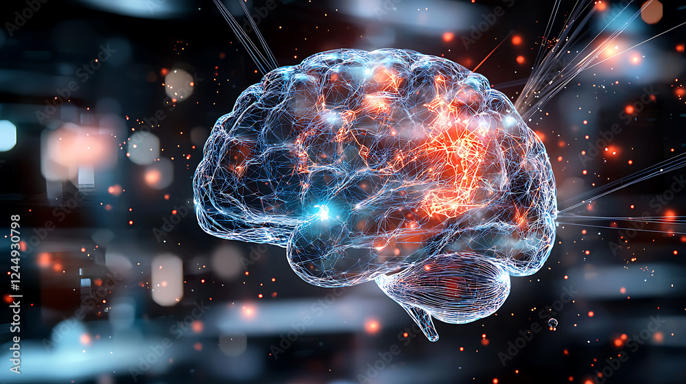 Poster neural activity visualization digital space 3d render high-tech environment abstract view brain insi