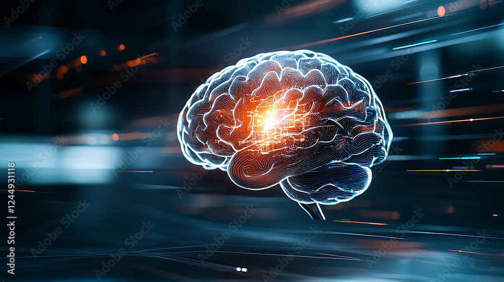 Poster dynamic brain visualization digital space graphic animation futuristic environment abstract concept