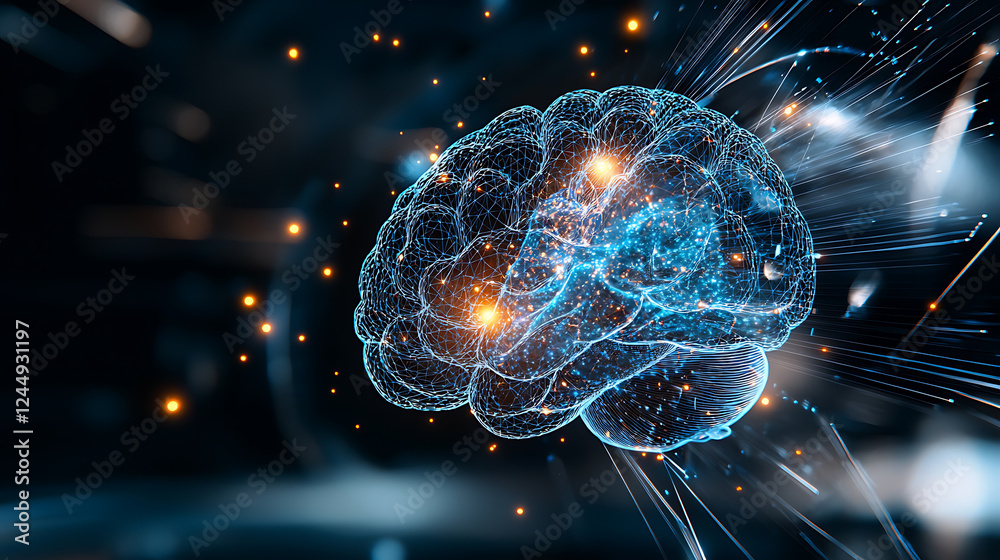 Poster exploring neural pathways brain visualization digital art scientific research abstract environment c