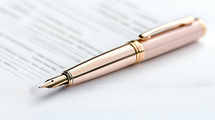 Elegant pen on contract; office background