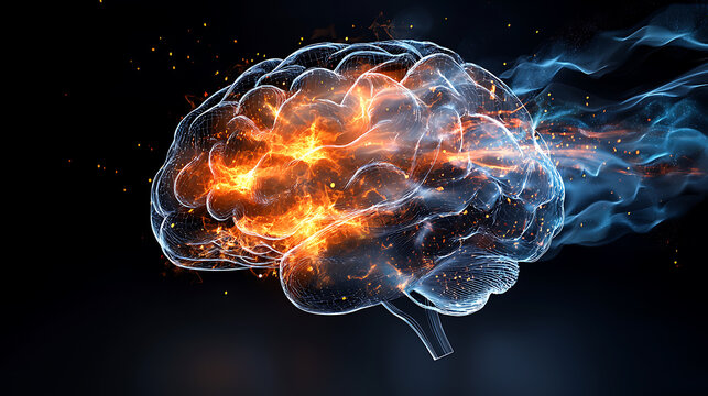 Explosive neural activity visualization digital art brain science abstract environment close-up view cognitive concepts