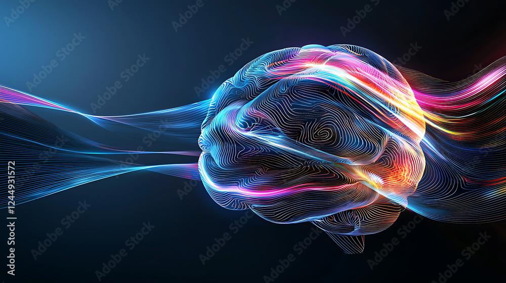 Poster dynamic visualization of brain activity digital art abstract concepts futuristic environment colorfu
