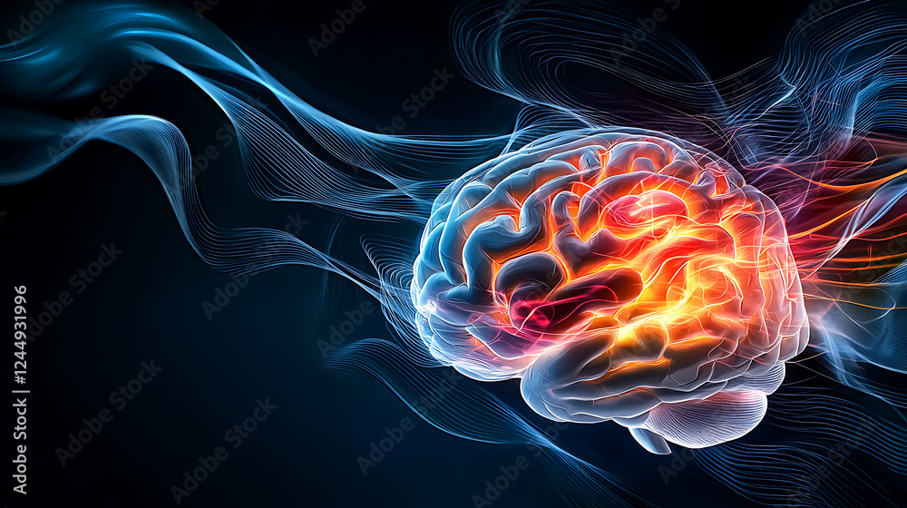 Poster exploring innovative neural connections digital brain visualization science abstract art close-up vi