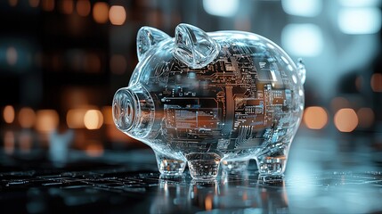 Transparent Piggy Bank with Digital Technology and AI Influence