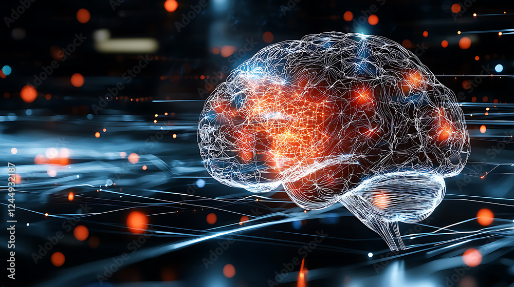 Poster exploring neural connections digital realm 3d visualization futuristic environment close-up view bra
