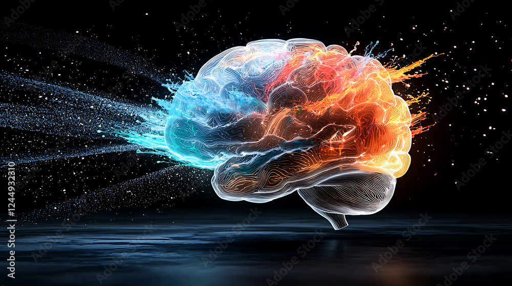 Poster exploring neural creativity dynamic brain visualization digital realm artistic representation abstra