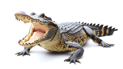 Obraz premium A Young Alligator with Open Jaws on White Background