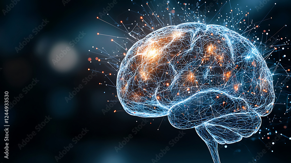 Poster exploring cognitive science brain connectivity virtual lab digital artwork abstract environment side