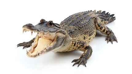 Naklejka premium Spectacular Close-Up of a Young Alligator with Open Jaws