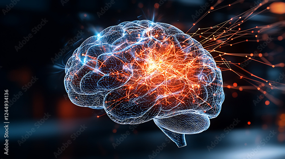Poster neural activity visualization digital space infographic abstract environment close-up view brain fun
