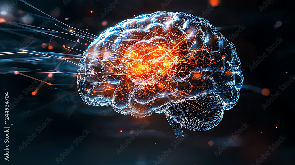 Poster neural activity visualization digital space abstract art high-tech environment close-up view brain f