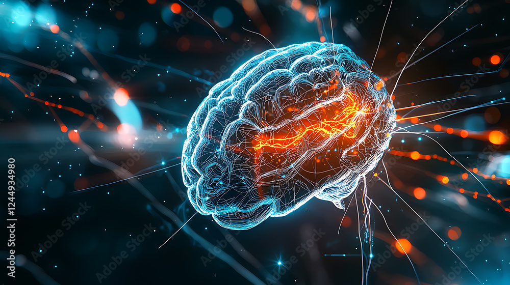 Poster Neural activity visualization digital realm 3d graphics technological environment abstract view brain function dynamics