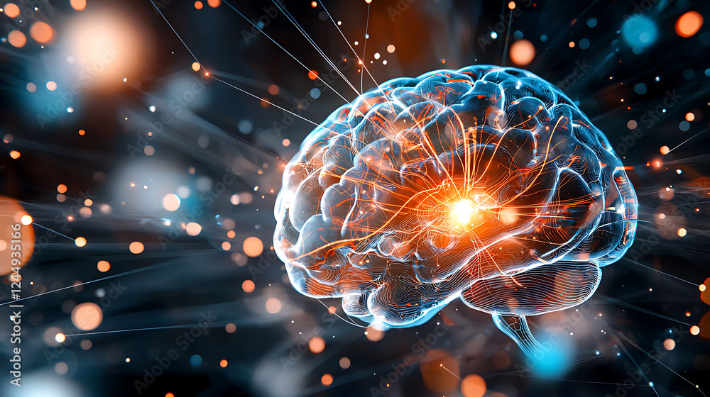 Poster neural activity visualization futuristic lab digital art abstract environment close-up view brain fu