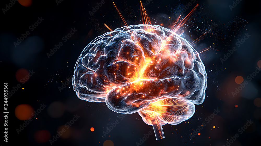 Poster explosive neural activity digital rendering brain science abstract art close-up view cognitive insig