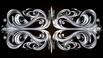 Fototapeta premium Silver ornate design, dark background, decorative element