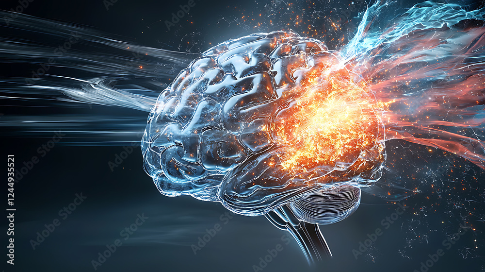 Poster explosive brain activity visualization digital art science abstract environment close-up view neural