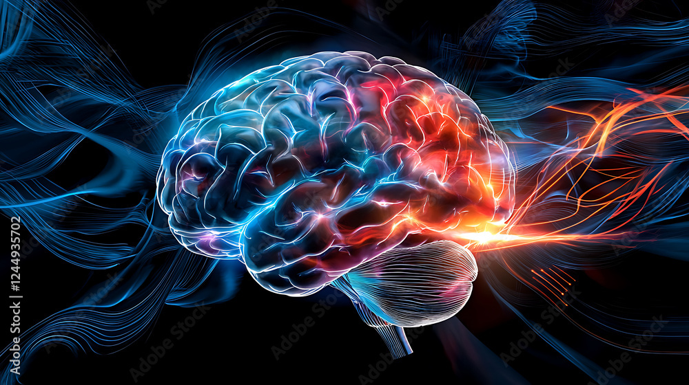 Poster exploring neural connections brain activity visualization digital art abstract dark background creat