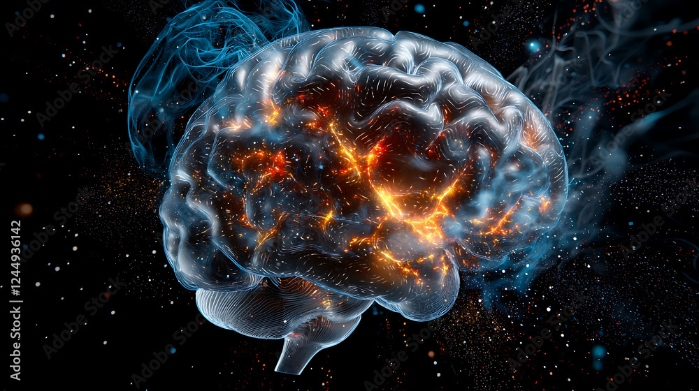 Poster exploring brain functionality a cosmic visualization of neural activity digital art sci-fi environme