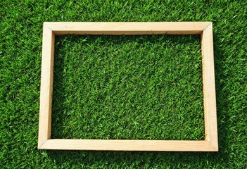 football composition on grass with frame