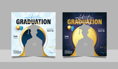 Graduation event greeting social media post education celebration square flyer wishes banner template with photo frame design set