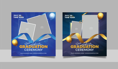 Graduation event greeting social media post education celebration square flyer wishes banner template with photo frame design set