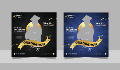 Graduation event greeting social media post education celebration square flyer wishes banner template with photo frame design set