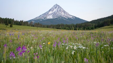Wildflower meadow, majestic mountain peak, Montana, summer